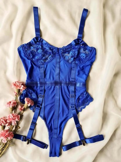 Ensemble de Lingerie Sexy dentelle jarretière avec tour de cou soutien-gorge à armatures et tongs Clickbing Market