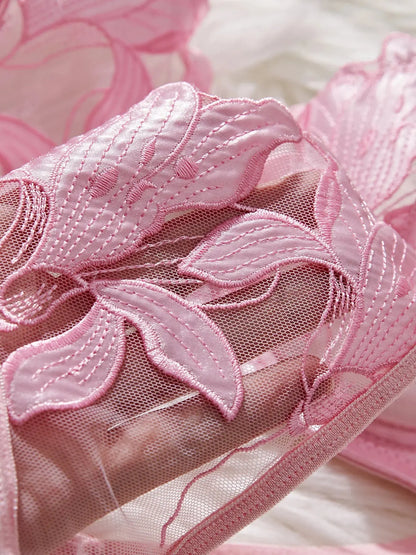 Ensemble de Lingerie Sexy brodé de fleurs pour femmes, Bralette transparente à armatures, soutien-gorge Push Up, culotte, ensemble de 2 pièces Clickbing Market