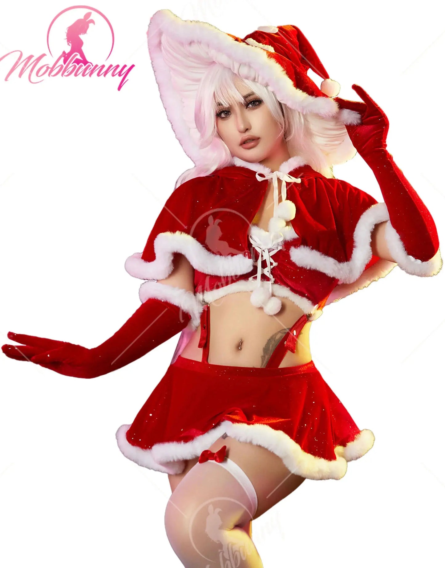 Ensemble de lingerie lapin, chapeau de chambre plus lent, haut rouge, culotte et jupe Clickbing Market