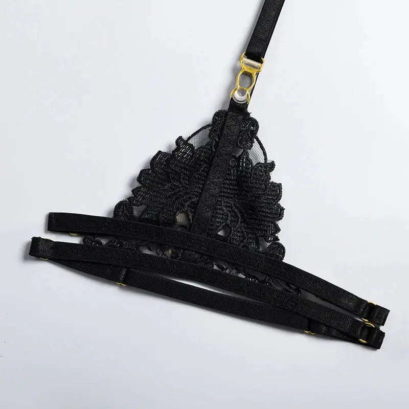 Ensemble de Lingerie brodée en dentelle florale, soutien-gorge et culotte transparents, sous-vêtements Sexy, intimes, porno érotique Clickbing Market