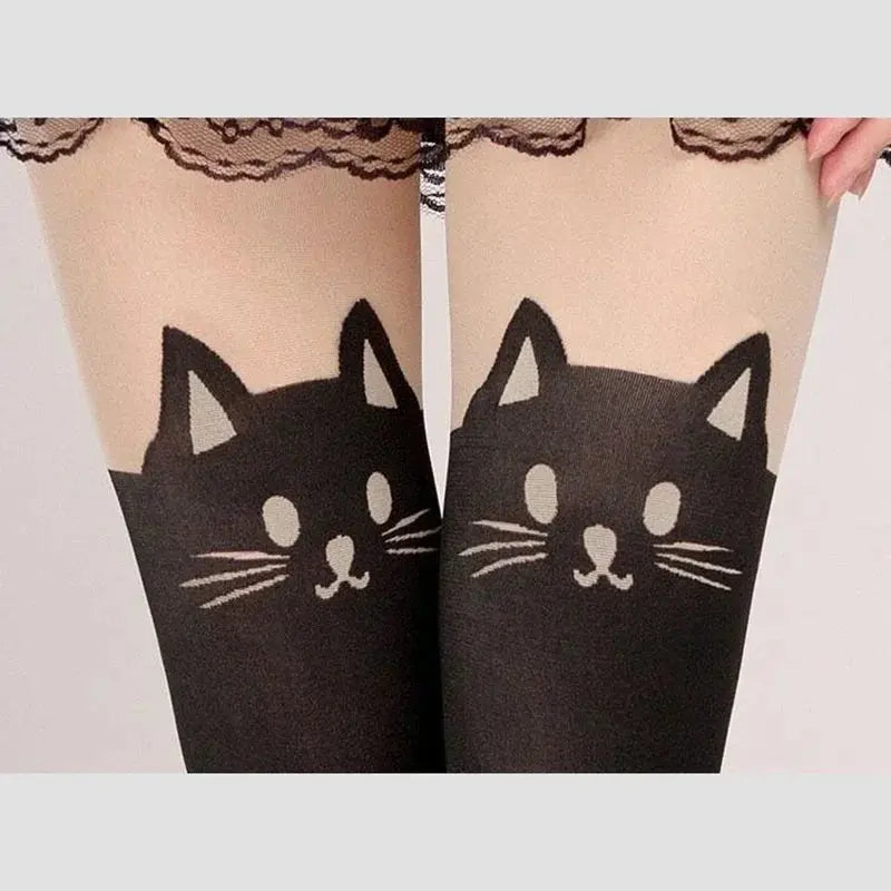 Chaussettes montantes en soie imprimées chat noir Clickbing Market