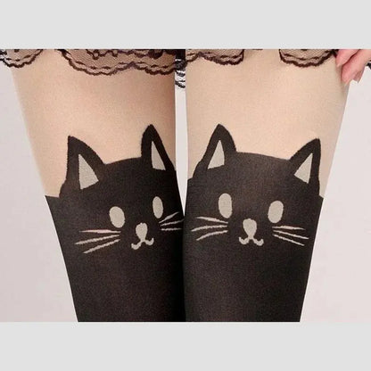 Chaussettes montantes en soie imprimées chat noir Clickbing Market