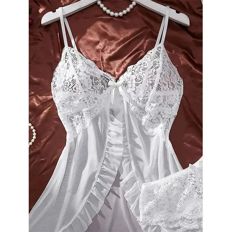 Ensemble de chemise de nuit Ultra Sexy en Tulle, soutien-gorge à col en v, jupe de nuit ouverte, transparent Clickbing Market