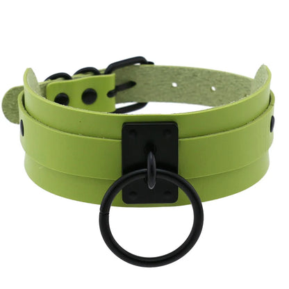 Collier ras du cou noir rond en métal et cuir