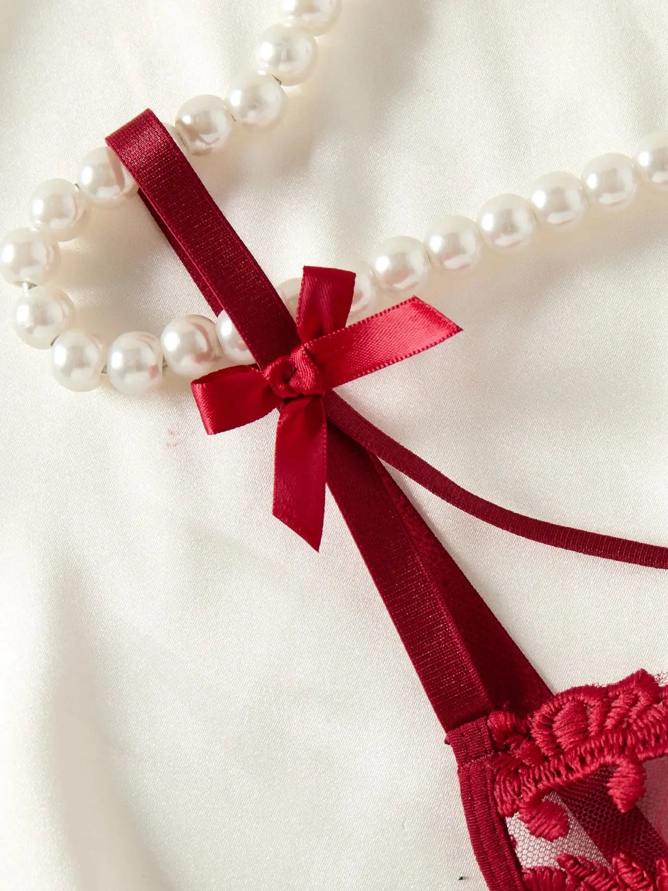 Chemise de nuit semi-transparente brodée style campagne rouge vin élégante et confortable Clickbing Market