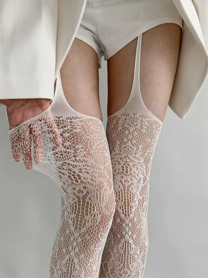 Collants Floraux Bas Colorés Cuissardes Résille Transparents Porte-Jarretelles