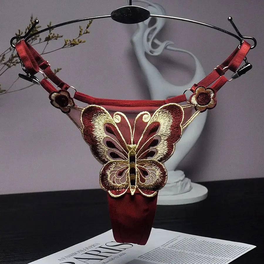 Culotte taille basse en dentelle papillon, string sexy, maille transparente Clickbing Market