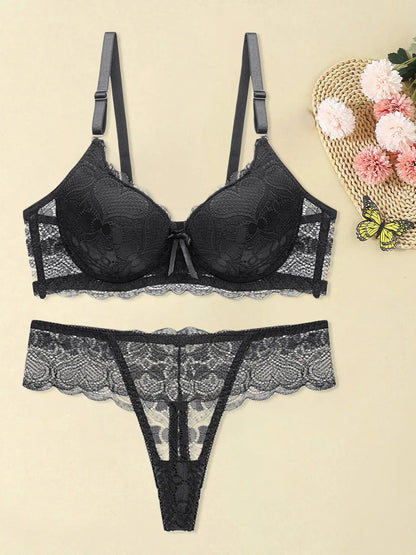 Ensemble de Lingerie en dentelle nuisette séduisante en maille soutien-gorge et culotte, ensemble de 2 pièces avec porte-jarretelles Clickbing Market