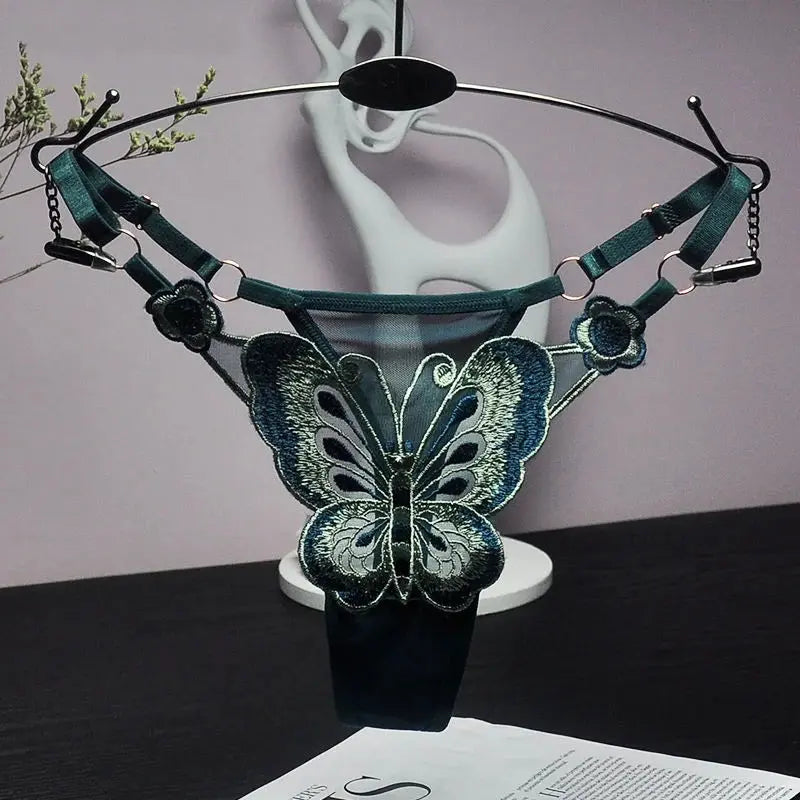 Culotte taille basse en dentelle papillon, string sexy, maille transparente Clickbing Market