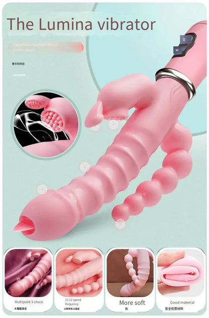 3 en 1 gode lapin vibrateur langue lécher Double tige masturbation anal clito Clickbing Market