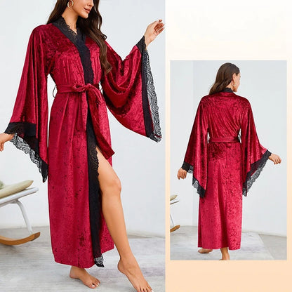 Robe longue à manches longues et bordure en dentelle
