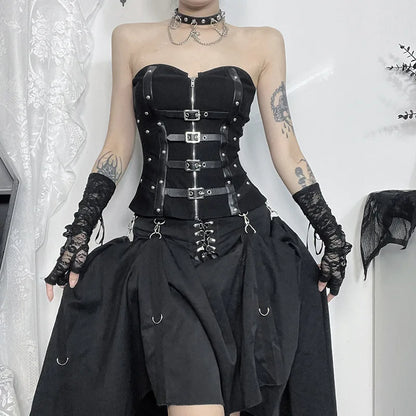 Corset sans bretelles en cuir style gothique