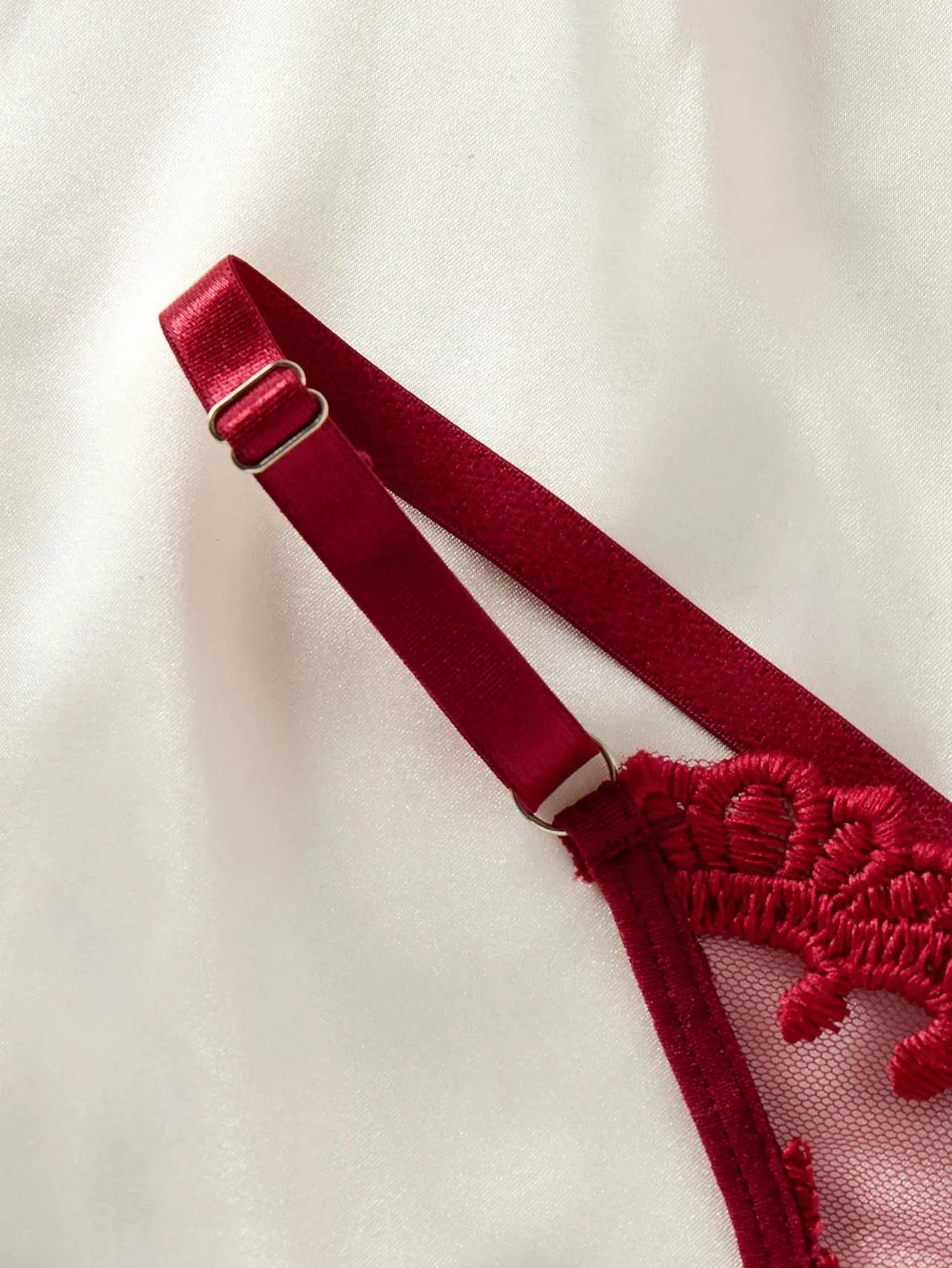 Chemise de nuit semi-transparente brodée style campagne rouge vin élégante et confortable Clickbing Market