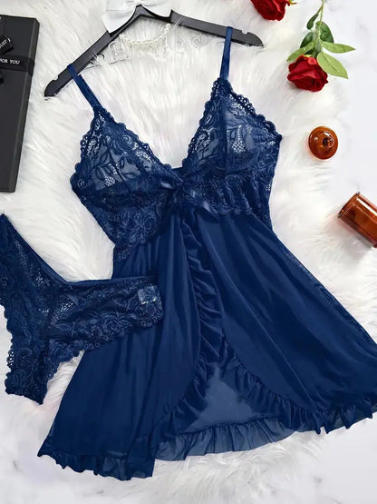 Ensemble de chemise de nuit Ultra Sexy en Tulle, soutien-gorge à col en v, jupe de nuit ouverte, transparent Clickbing Market