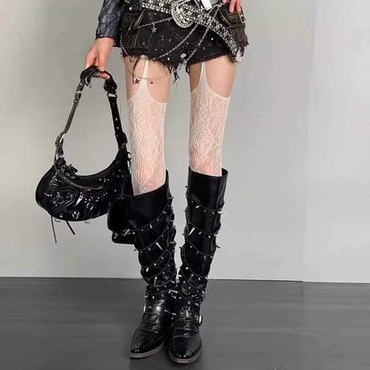 Collants Floraux Bas Colorés Cuissardes Résille Transparents Porte-Jarretelles