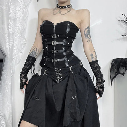 Corset sans bretelles en cuir style gothique