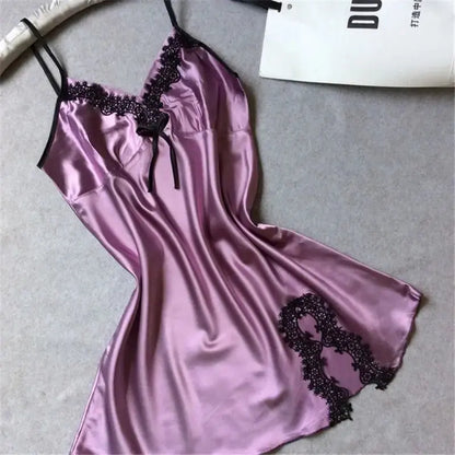 Vêtements de nuit sexy soie satin robe de nuit col en v Clickbing Market