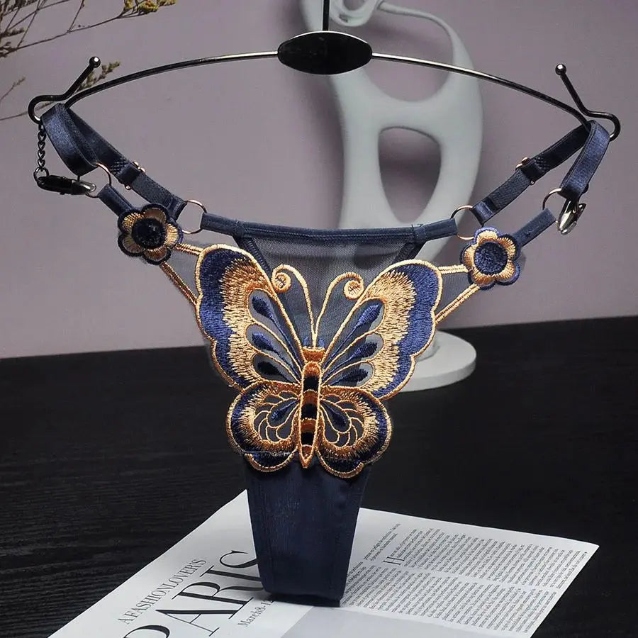 Culotte taille basse en dentelle papillon, string sexy, maille transparente Clickbing Market
