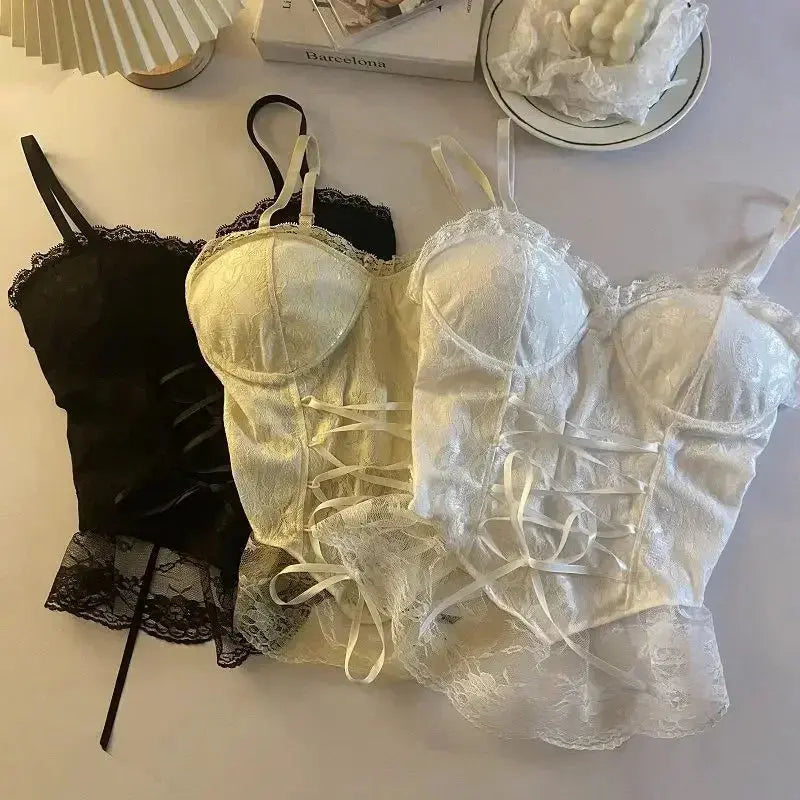 Corset dentelle bandage T-shirt camisole fronde débardeur mode gilet sans manches Clickbing Market