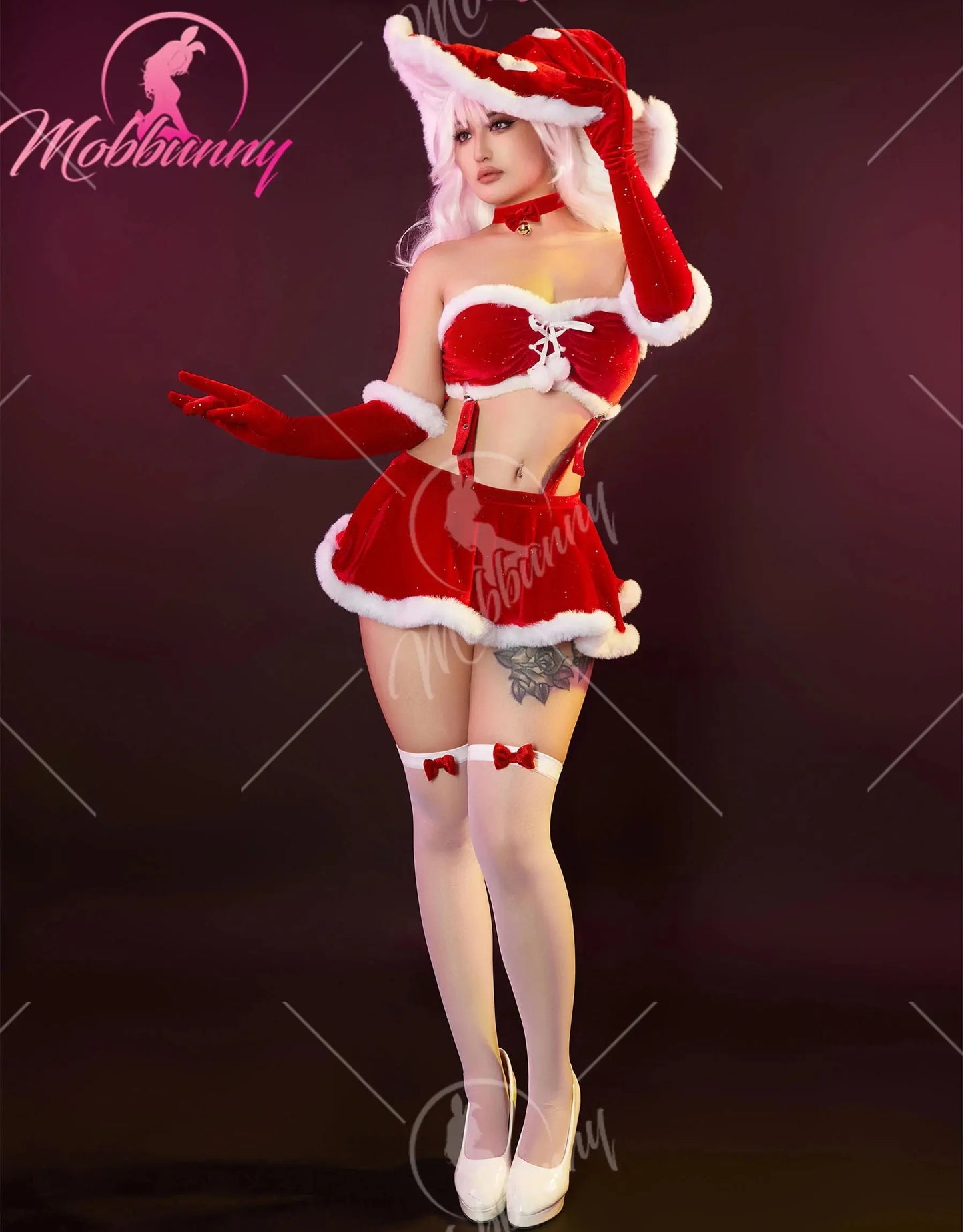 Ensemble de lingerie lapin, chapeau de chambre plus lent, haut rouge, culotte et jupe Clickbing Market