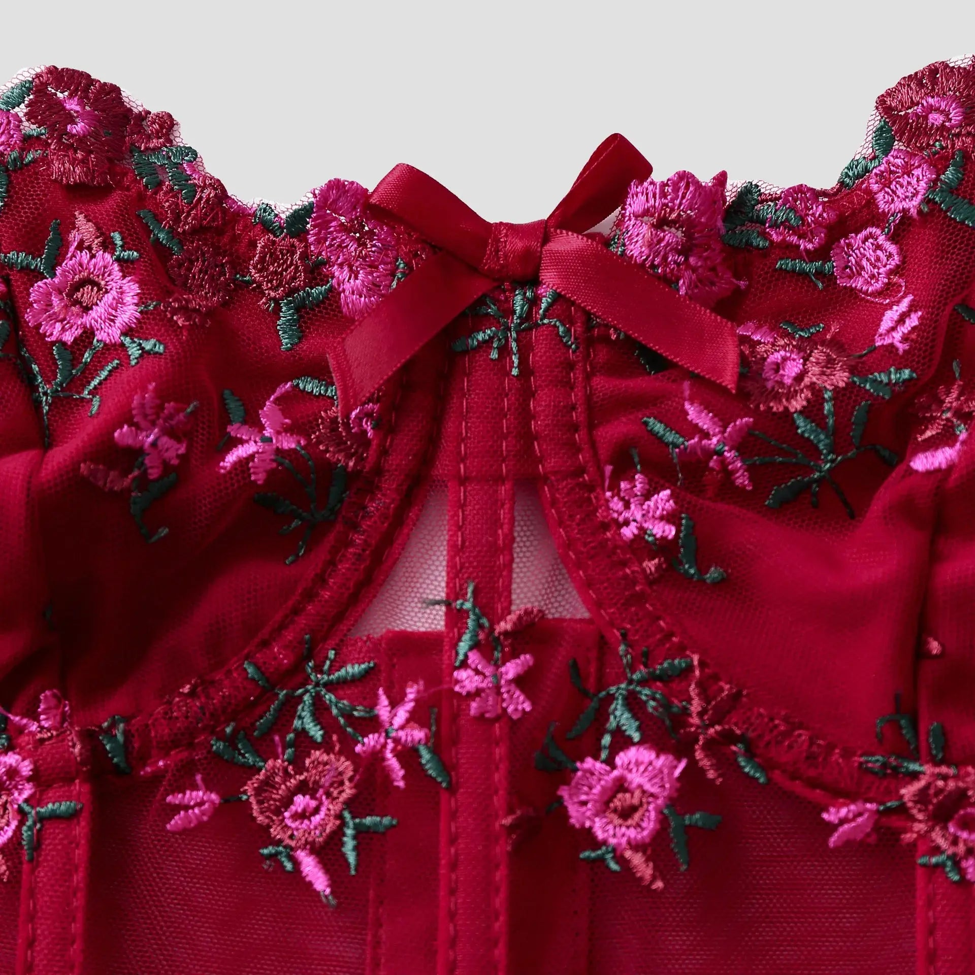 Corset Sexy en dentelle avec nœud brodé de fleurs Camisole en maille transparente Clickbing Market