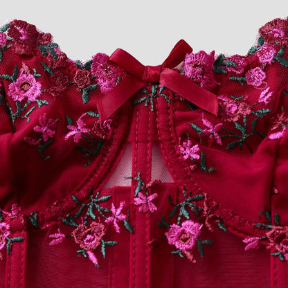 Corset Sexy en dentelle avec nœud brodé de fleurs Camisole en maille transparente Clickbing Market