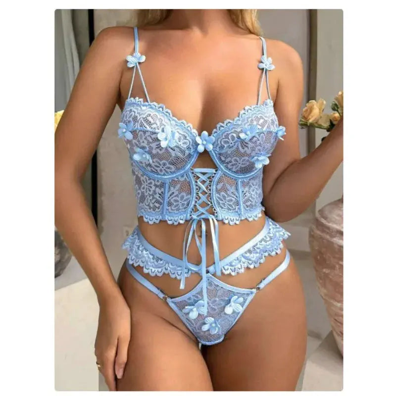 Lingerie sangle à armatures dentelle soutien-gorge Sexy perlé 3D fleur évider transparent à lacets Clickbing Market