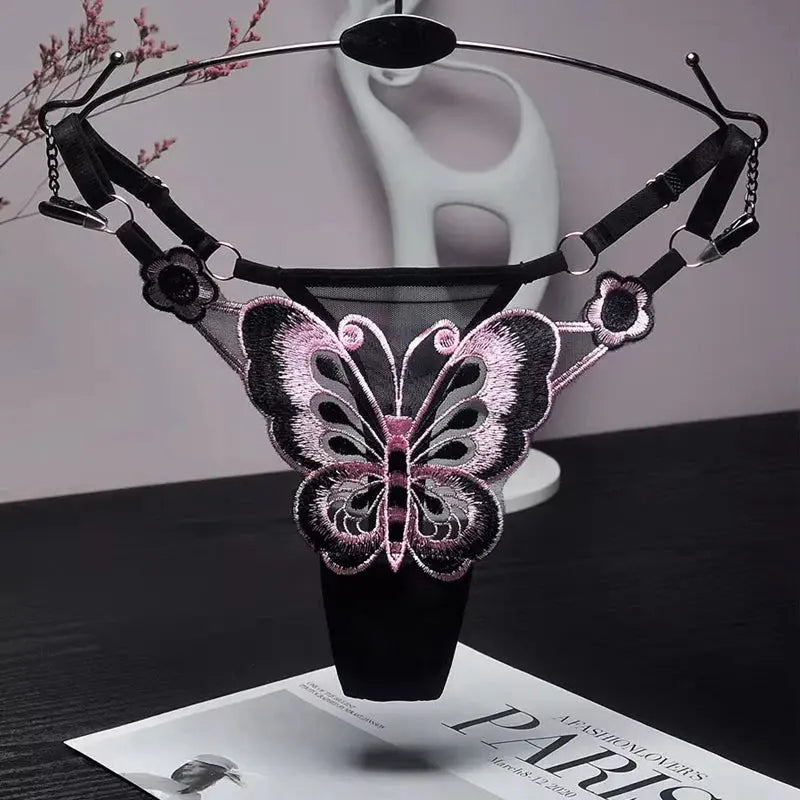 Culotte taille basse en dentelle papillon, string sexy, maille transparente Clickbing Market