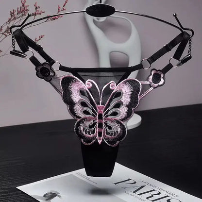 Culotte taille basse en dentelle papillon, string sexy, maille transparente Clickbing Market