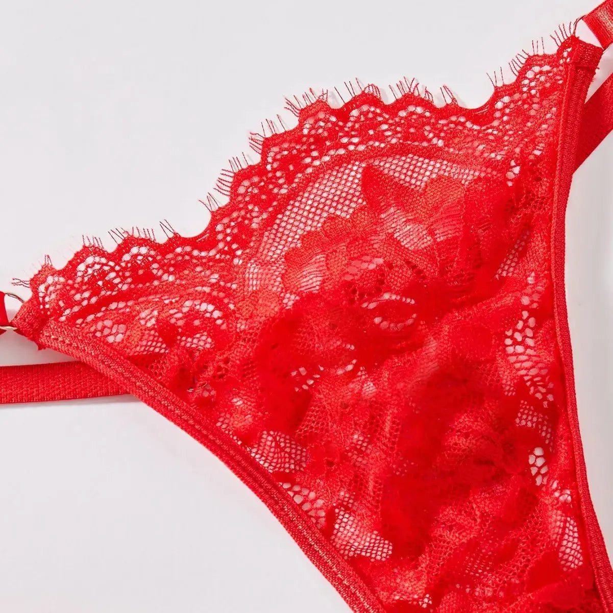 Lingerie sexy dentelle perspective tentation jarretelle string rouge ensemble de quatre pièces Clickbing Market