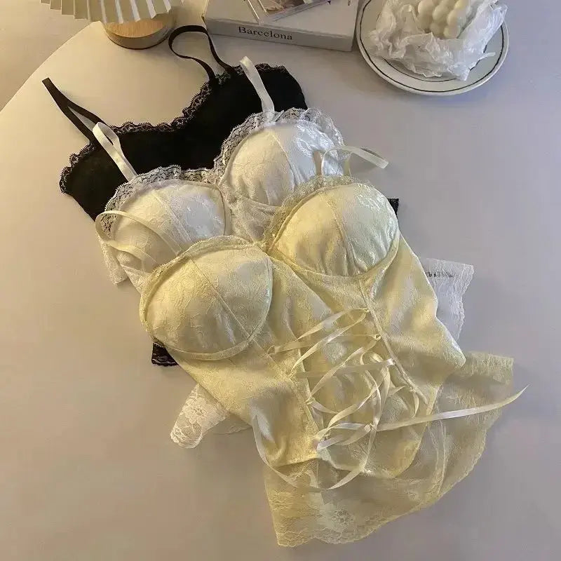 Corset dentelle bandage T-shirt camisole fronde débardeur mode gilet sans manches Clickbing Market