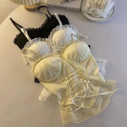 Corset dentelle bandage T-shirt camisole fronde débardeur mode gilet sans manches Clickbing Market