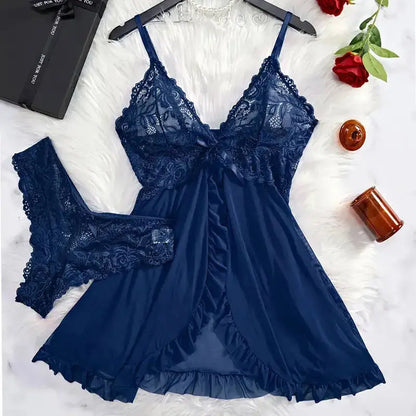 Ensemble de chemise de nuit Ultra Sexy en Tulle, soutien-gorge à col en v, jupe de nuit ouverte, transparent Clickbing Market