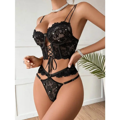 Lingerie sangle à armatures dentelle soutien-gorge Sexy perlé 3D fleur évider transparent à lacets Clickbing Market