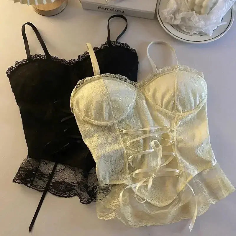 Corset dentelle bandage T-shirt camisole fronde débardeur mode gilet sans manches Clickbing Market