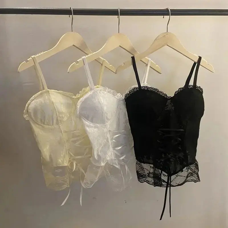 Corset dentelle bandage T-shirt camisole fronde débardeur mode gilet sans manches Clickbing Market