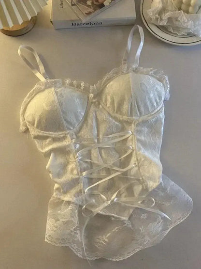 Corset dentelle bandage T-shirt camisole fronde débardeur mode gilet sans manches Clickbing Market