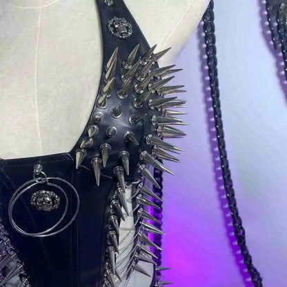 Bustier clouté en cuir vegan, style gothique, court et sexy