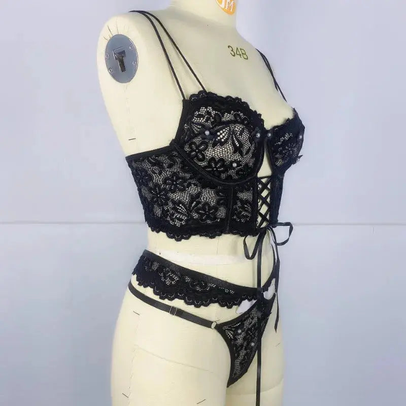 Lingerie sangle à armatures dentelle soutien-gorge Sexy perlé 3D fleur évider transparent à lacets Clickbing Market