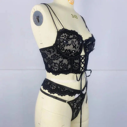 Lingerie sangle à armatures dentelle soutien-gorge Sexy perlé 3D fleur évider transparent à lacets Clickbing Market