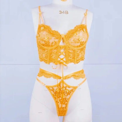 Lingerie sangle à armatures dentelle soutien-gorge Sexy perlé 3D fleur évider transparent à lacets Clickbing Market