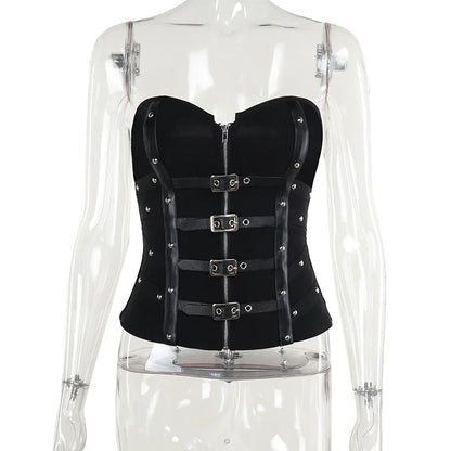 Corset sans bretelles en cuir style gothique