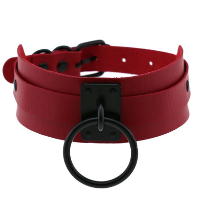 Collier ras du cou noir rond en métal et cuir