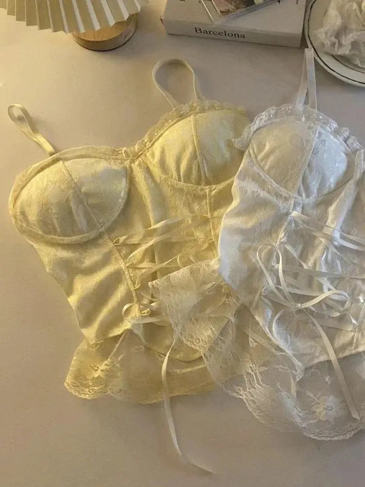 Corset dentelle bandage T-shirt camisole fronde débardeur mode gilet sans manches Clickbing Market