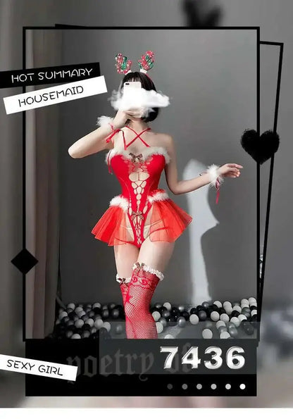 Body en maille Sexy, Costumes de noël avec bas, Lingerie rouge, sous-vêtements Clickbing Market