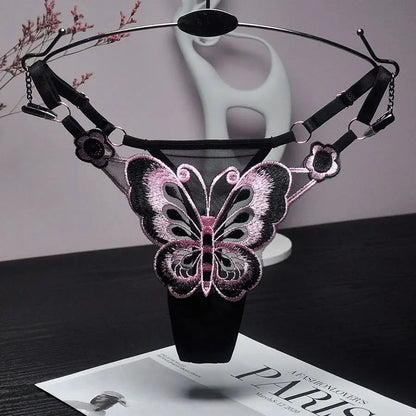 Culotte taille basse en dentelle papillon, string sexy, maille transparente Clickbing Market