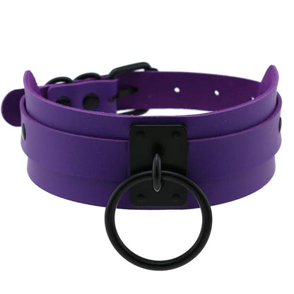 Collier ras du cou noir rond en métal et cuir