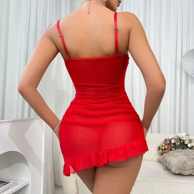 Chemise de nuit d'été en dentelle, vêtements de maison fins,vêtements de nuit exquis, érotique, col en v, soutien-gorge et culotte Clickbing Market