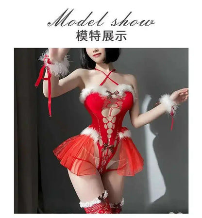 Body en maille Sexy, Costumes de noël avec bas, Lingerie rouge, sous-vêtements Clickbing Market