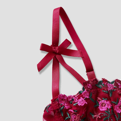 Corset Sexy en dentelle avec nœud brodé de fleurs Camisole en maille transparente Clickbing Market